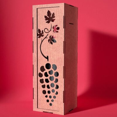 Caja porta botella con grabado racimo uvas